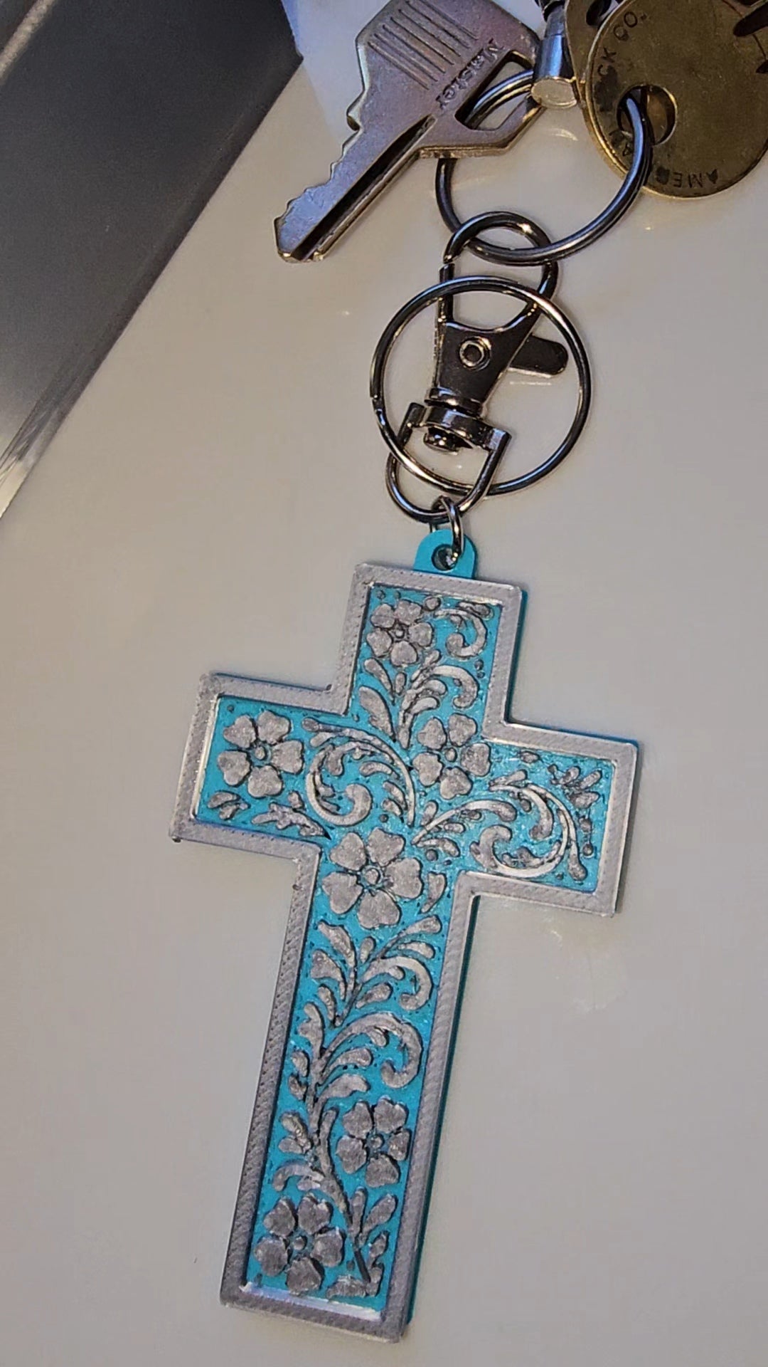 Baha Ranch 3D Faith Tooled Wall Cross or Keychain/Purse Charm Made in America Baha Ranch Western Wear
