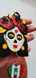 3D Print Mexico Theme Día de los Muertos Day of The Dead Sugar Skull Keychain or Earrings Baha Ranch Western Wear