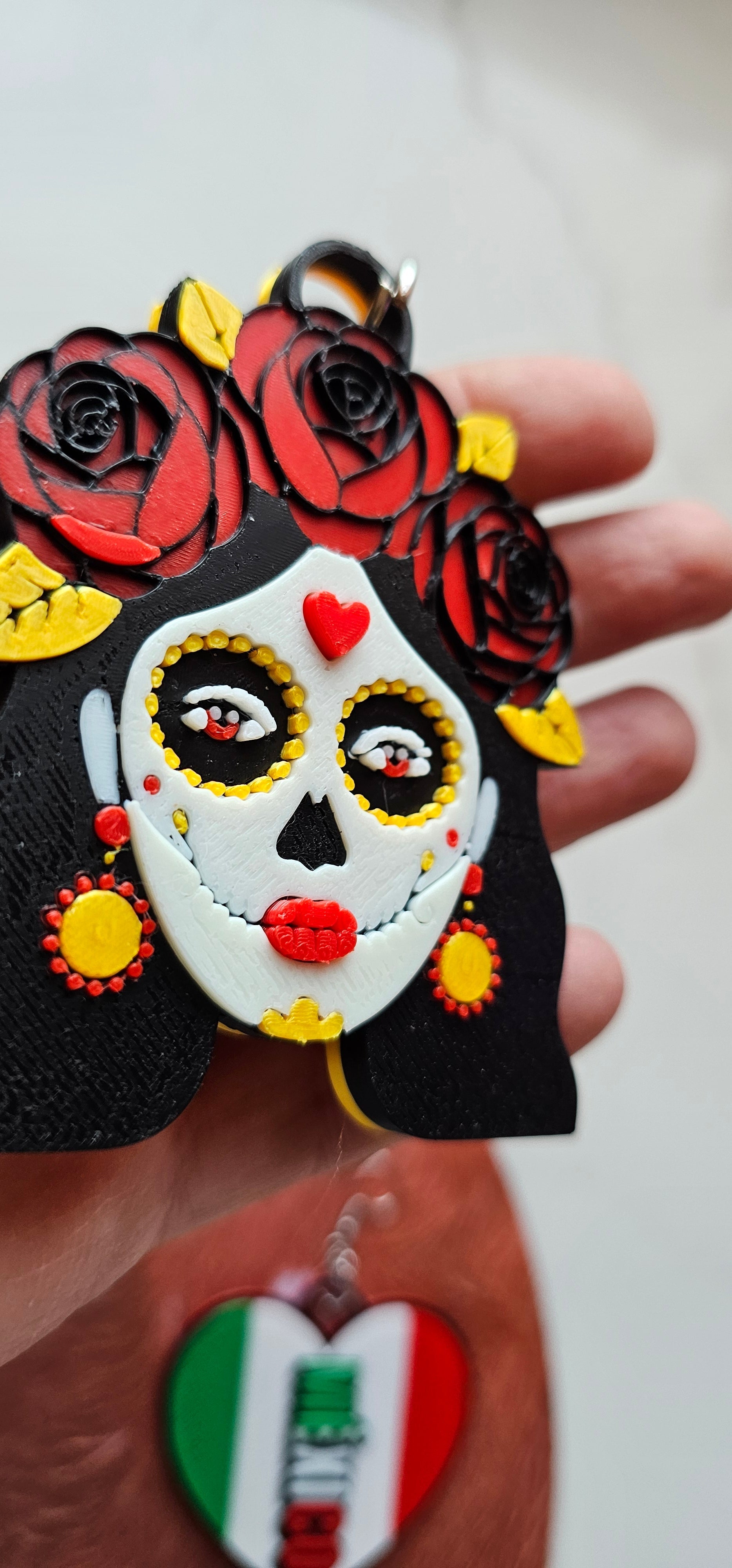 3D Print Mexico Theme Día de los Muertos Day of The Dead Sugar Skull Keychain or Earrings Baha Ranch Western Wear