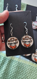 3d Western Cowgirl Cowboy Highland Cow Theme - Necklace, Purse Charm, Earrings, Keychain, Magnet Baha Ranch Western Wear