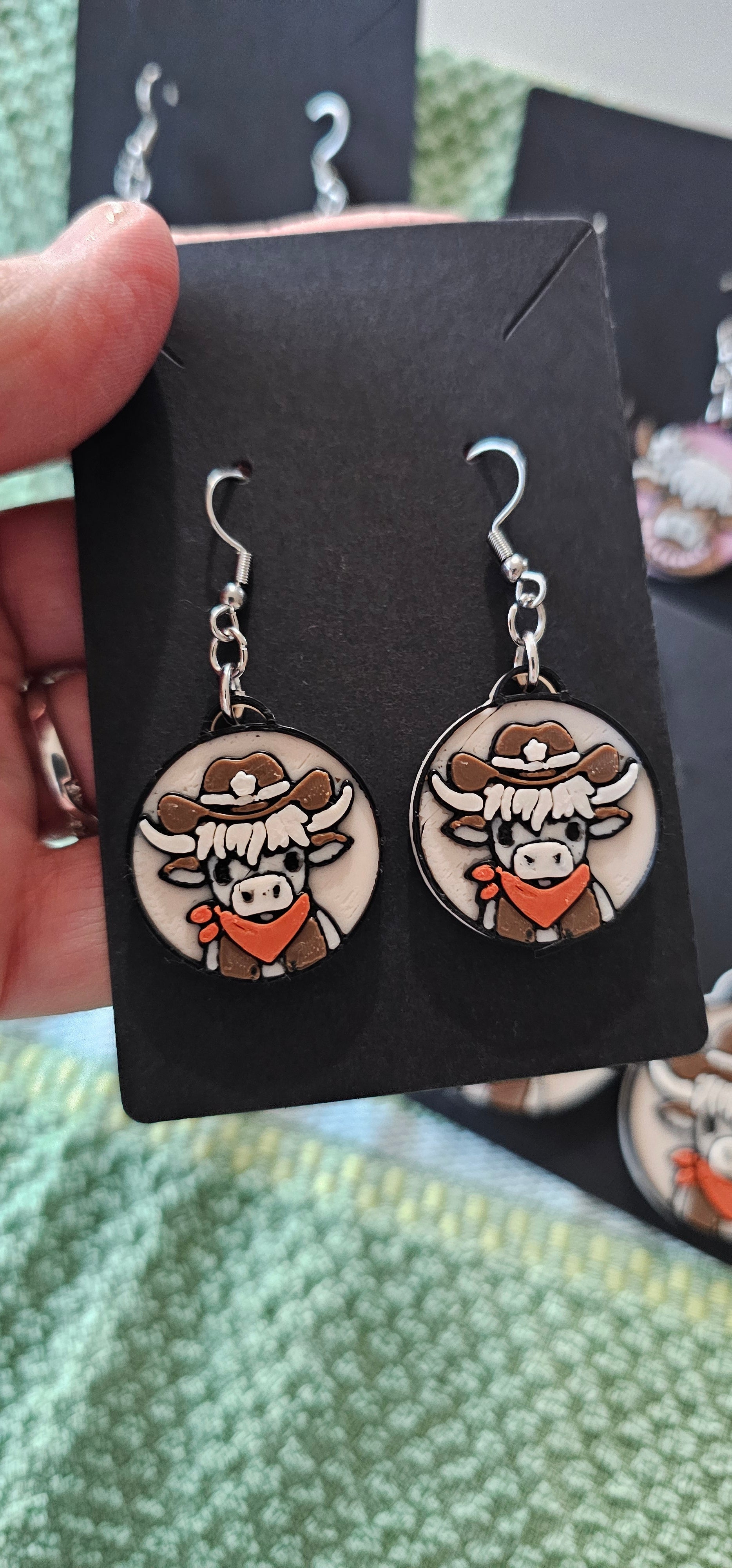 3d Western Cowgirl Cowboy Highland Cow Theme - Necklace, Purse Charm, Earrings, Keychain, Magnet Baha Ranch Western Wear