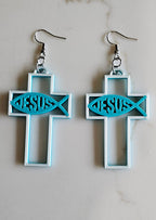 3D Print Christian Cross Faith Earrings Made in America Baha Ranch Western Wear