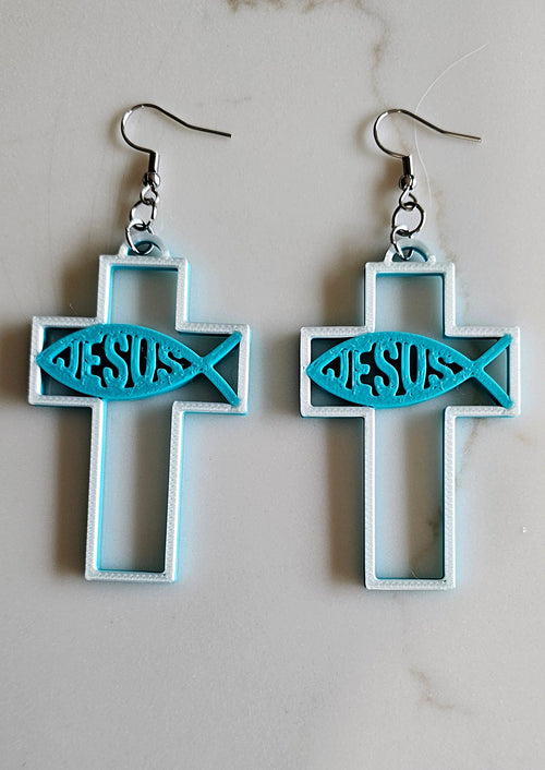 3D Print Christian Cross Faith Earrings Made in America Baha Ranch Western Wear