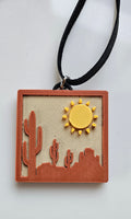 3D Print Picture Necklace on Deerskin Leather Western Bull Skull Desert Cactus Made in America Baha Ranch Western Wear