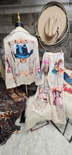 Baha Ranch Danilo Painted Cowgirl Satin Long Pajamas Baha Ranch Western Wear