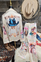 Baha Ranch Danilo Painted Cowgirl Satin Long Pajamas Baha Ranch Western Wear
