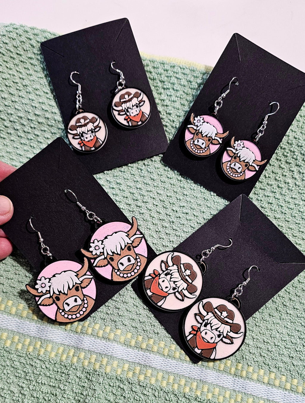 3d Western Cowgirl Cowboy Highland Cow Theme - Necklace, Purse Charm, Earrings, Keychain, Magnet Baha Ranch Western Wear