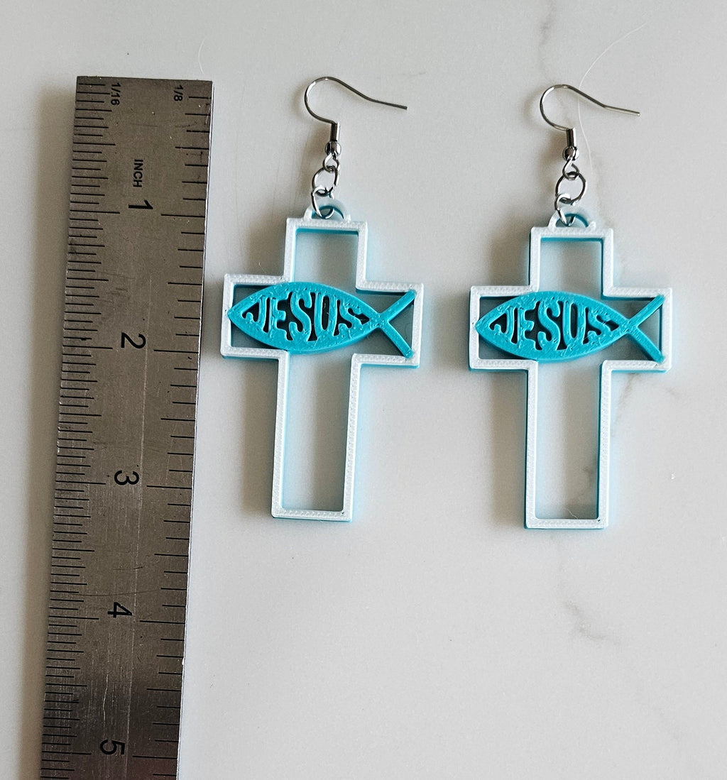3D Print Christian Cross Faith Earrings Made in America Baha Ranch Western Wear