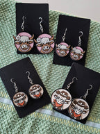 3d Western Cowgirl Cowboy Highland Cow Theme - Necklace, Purse Charm, Earrings, Keychain, Magnet Baha Ranch Western Wear