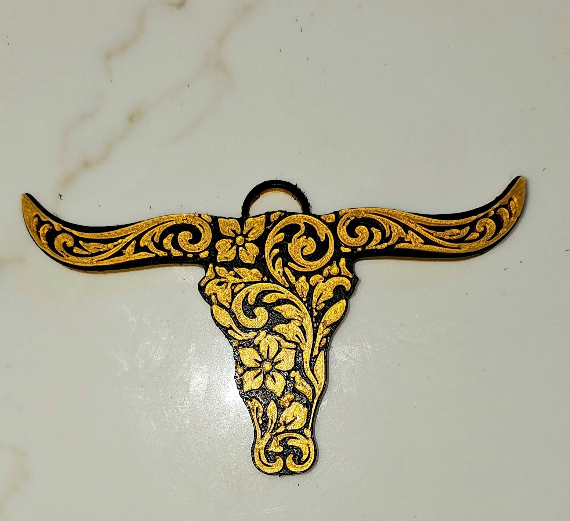3d Print Tooled Longhorn Keychain or Purse Charm Ornament - Made in America - choice of colors Baha Ranch Western Wear