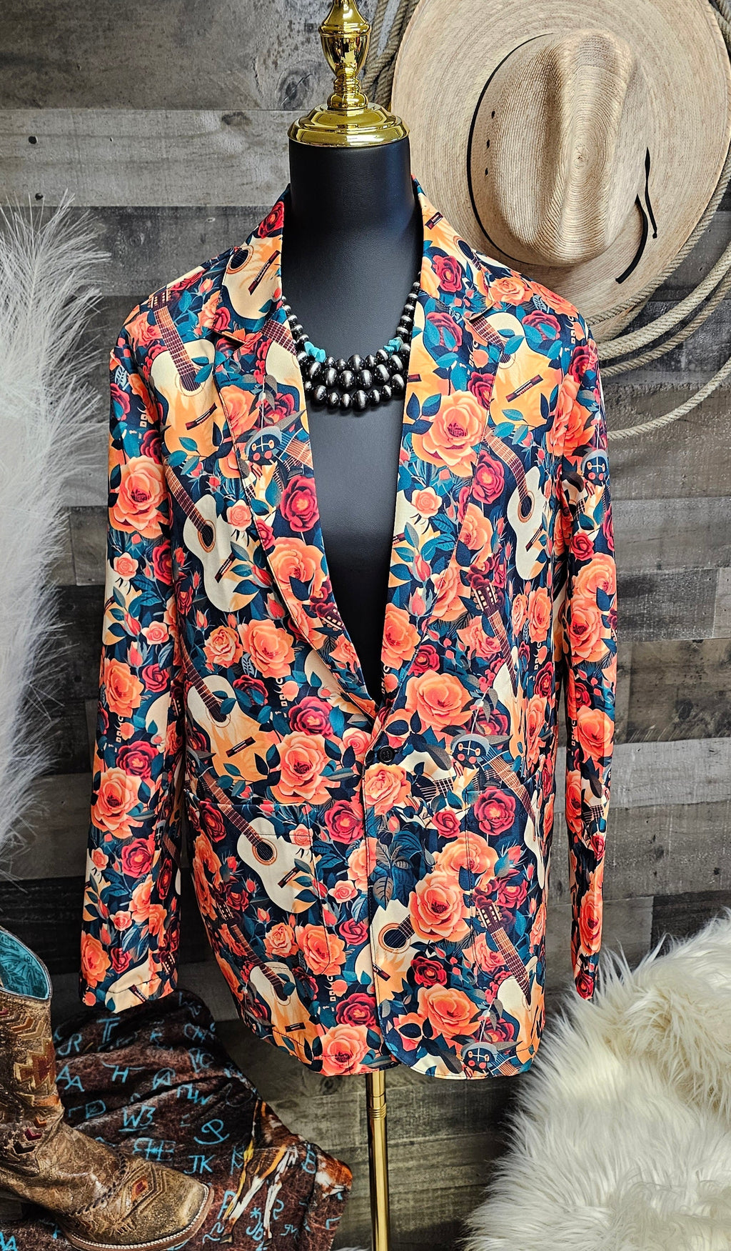 Baha Ranch Colores De Mexico Roses & Guitars Floral Blazer Baha Ranch Western Wear
