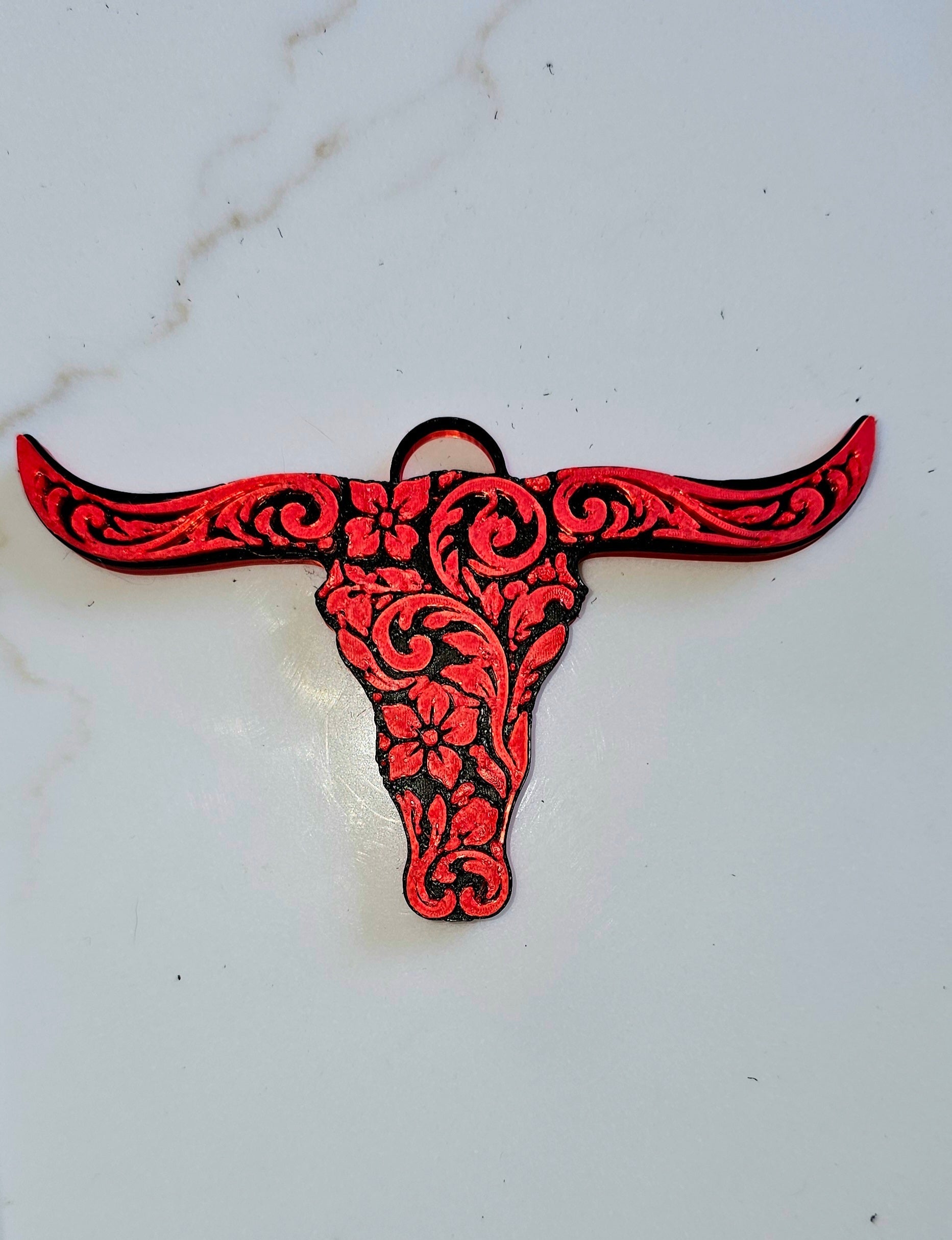 3d Print Tooled Longhorn Keychain or Purse Charm Ornament - Made in America - choice of colors Baha Ranch Western Wear