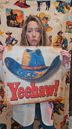 Vintage Western Yeehaw Throw Pillow Case 18 x 18 Made in America Baha Ranch Western Wear
