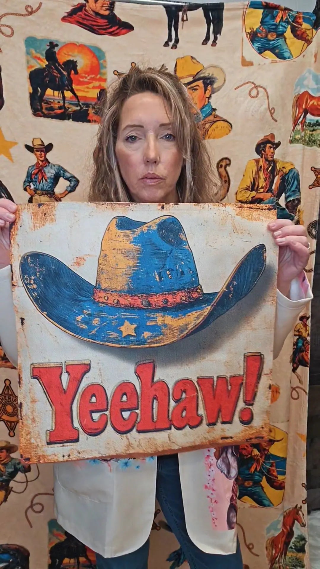 Vintage Western Yeehaw Throw Pillow Case 18 x 18 Made in America Baha Ranch Western Wear