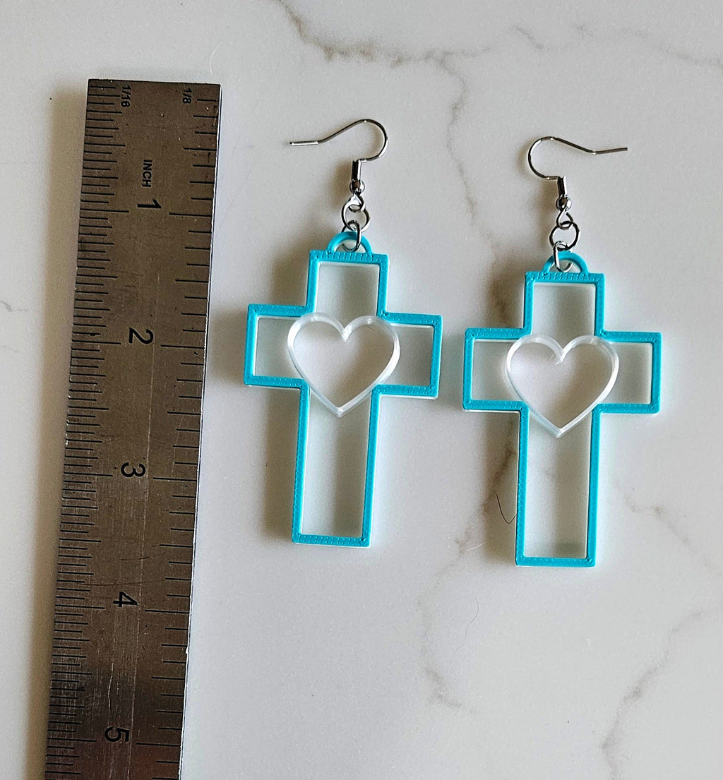 3D Print Christian Cross Faith Earrings Made in America Baha Ranch Western Wear