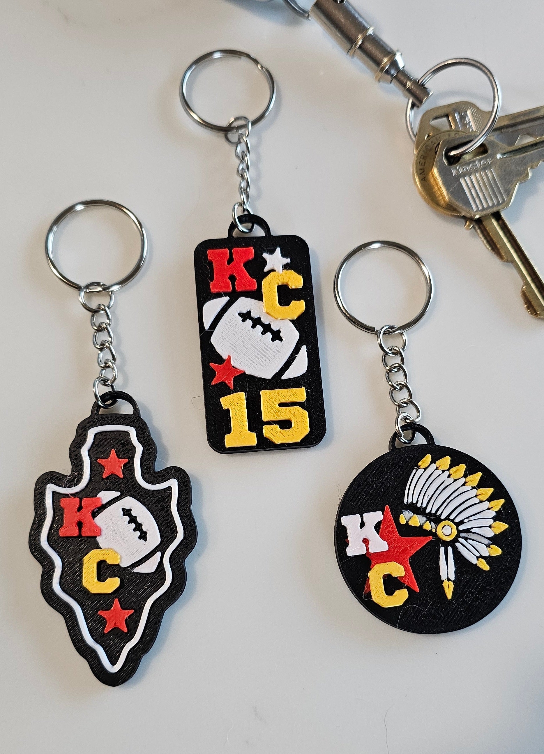 Set of 3 3D Print Chiefs Arrowhead Kc Kansas City 15 Football Keychains Made in America Baha Ranch Western Wear