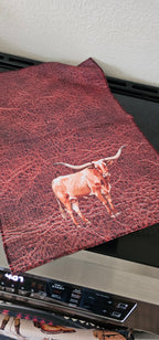Monogrammed Initial Western Leather Look Saddle Longhorn Cowboy Cowgirl Kitchen Dish Towels Made in America Baha Ranch Western Wear