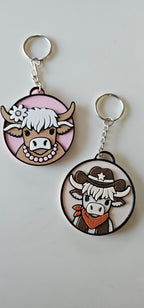 3d Western Cowgirl Cowboy Highland Cow Theme - Necklace, Purse Charm, Earrings, Keychain, Magnet Baha Ranch Western Wear