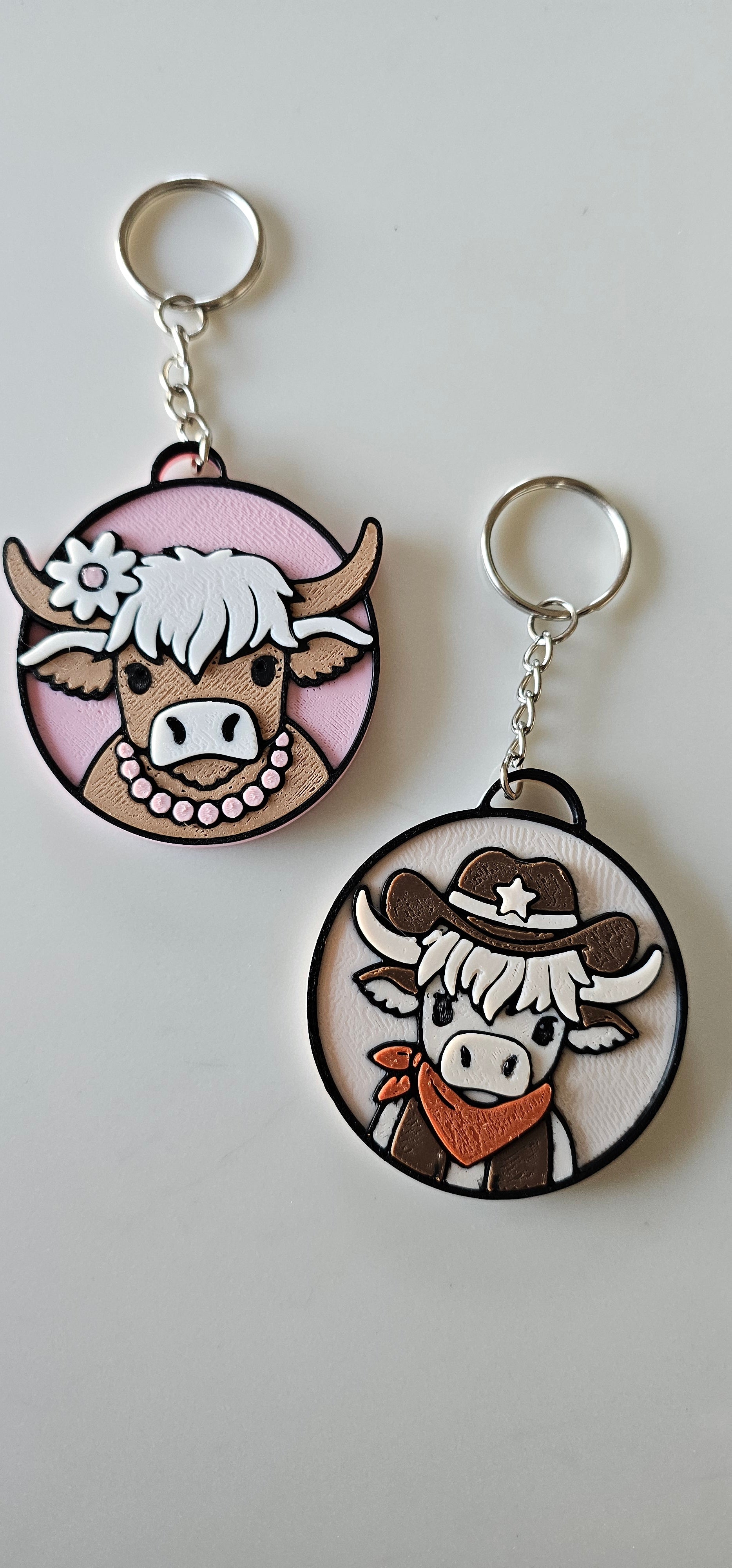 3d Western Cowgirl Cowboy Highland Cow Theme - Necklace, Purse Charm, Earrings, Keychain, Magnet Baha Ranch Western Wear