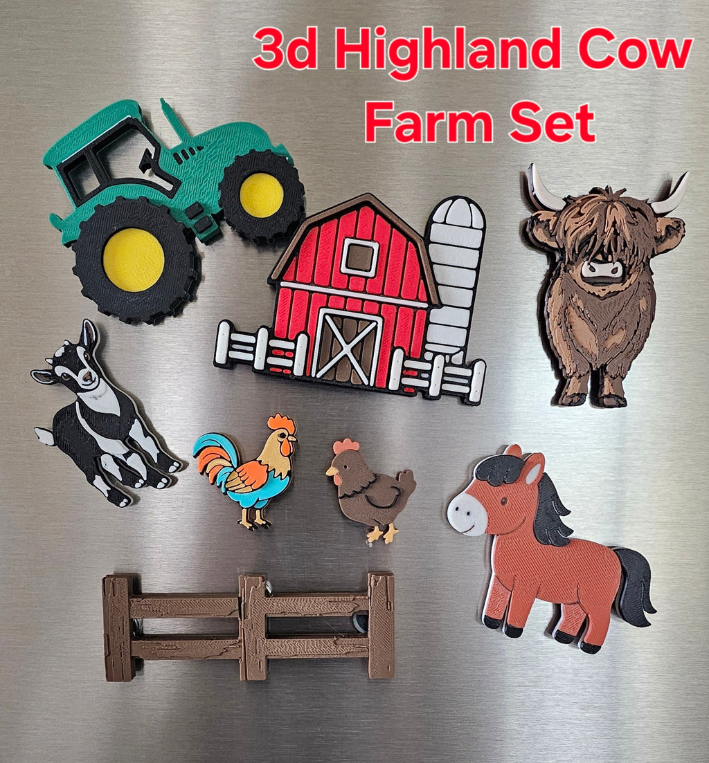 3D Highland Cow Farm Magnet Gift Set Baha Ranch Western Wear