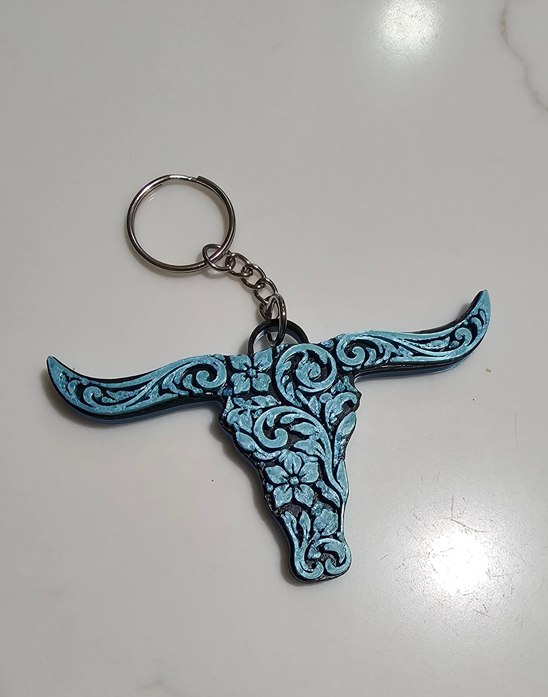 3d Print Tooled Longhorn Keychain or Purse Charm Ornament - Made in America - choice of colors Baha Ranch Western Wear
