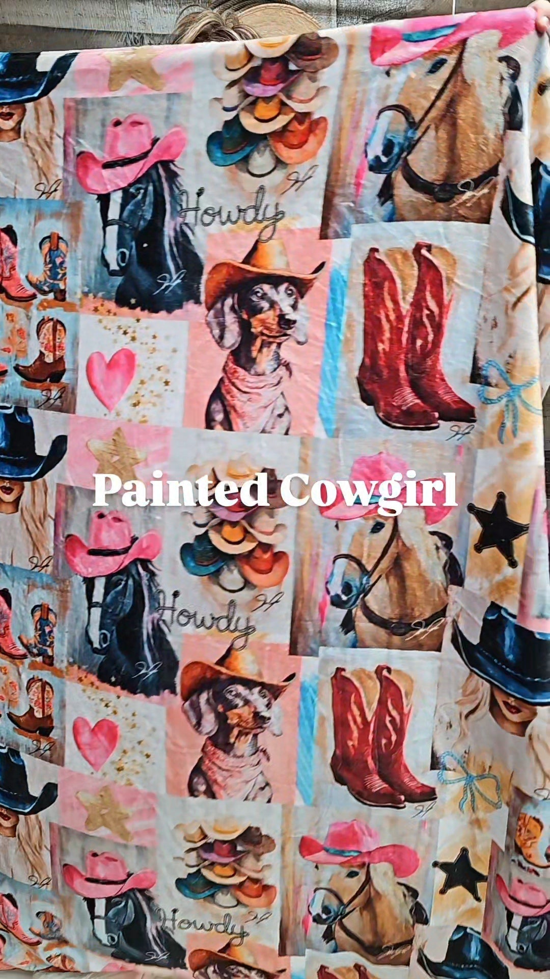 Danilo Painted Cowgirl Collage Throw Blanket 60" x 80 Made in America Baha Ranch Western Wear