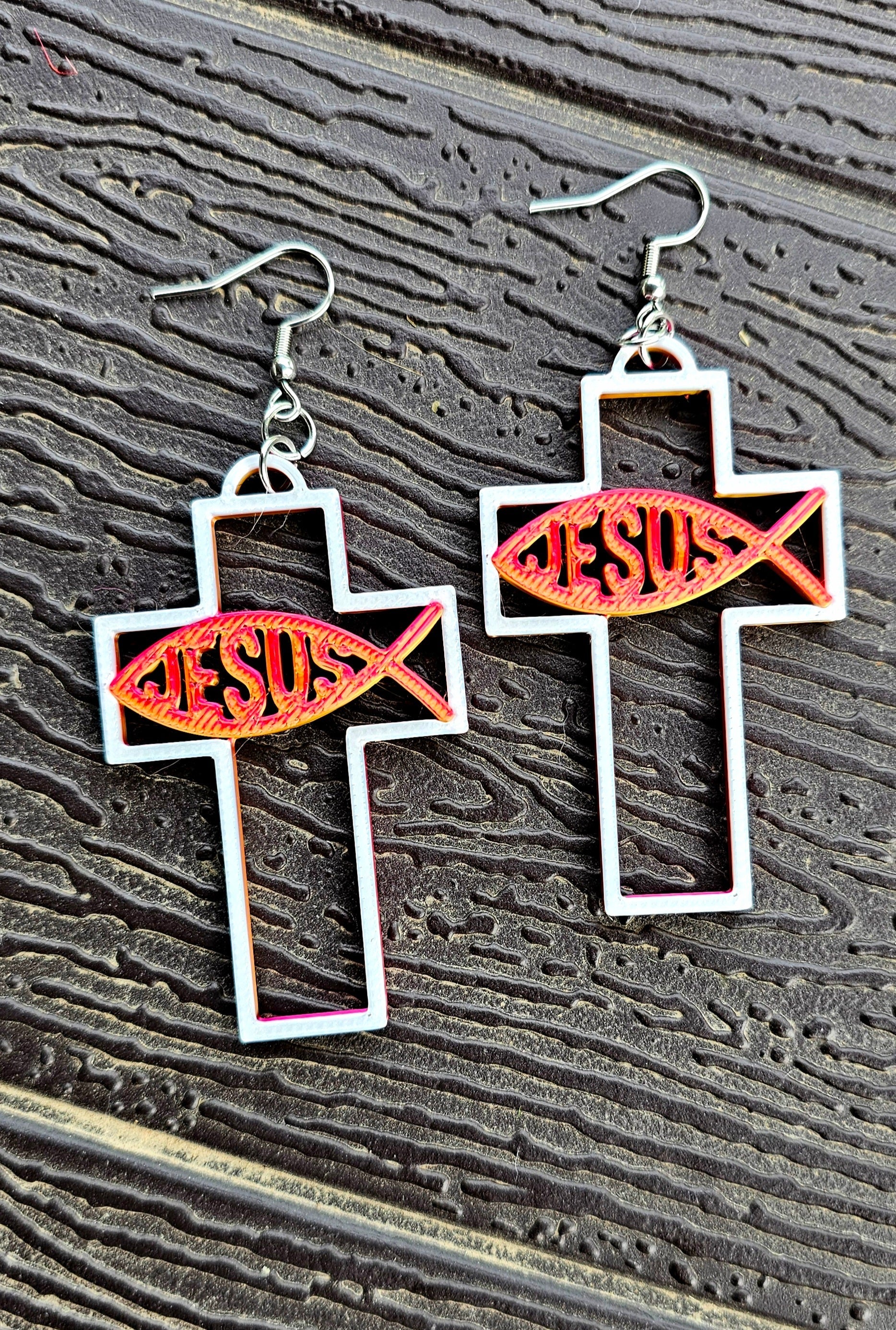 3D Print Christian Cross Faith Earrings Made in America Baha Ranch Western Wear