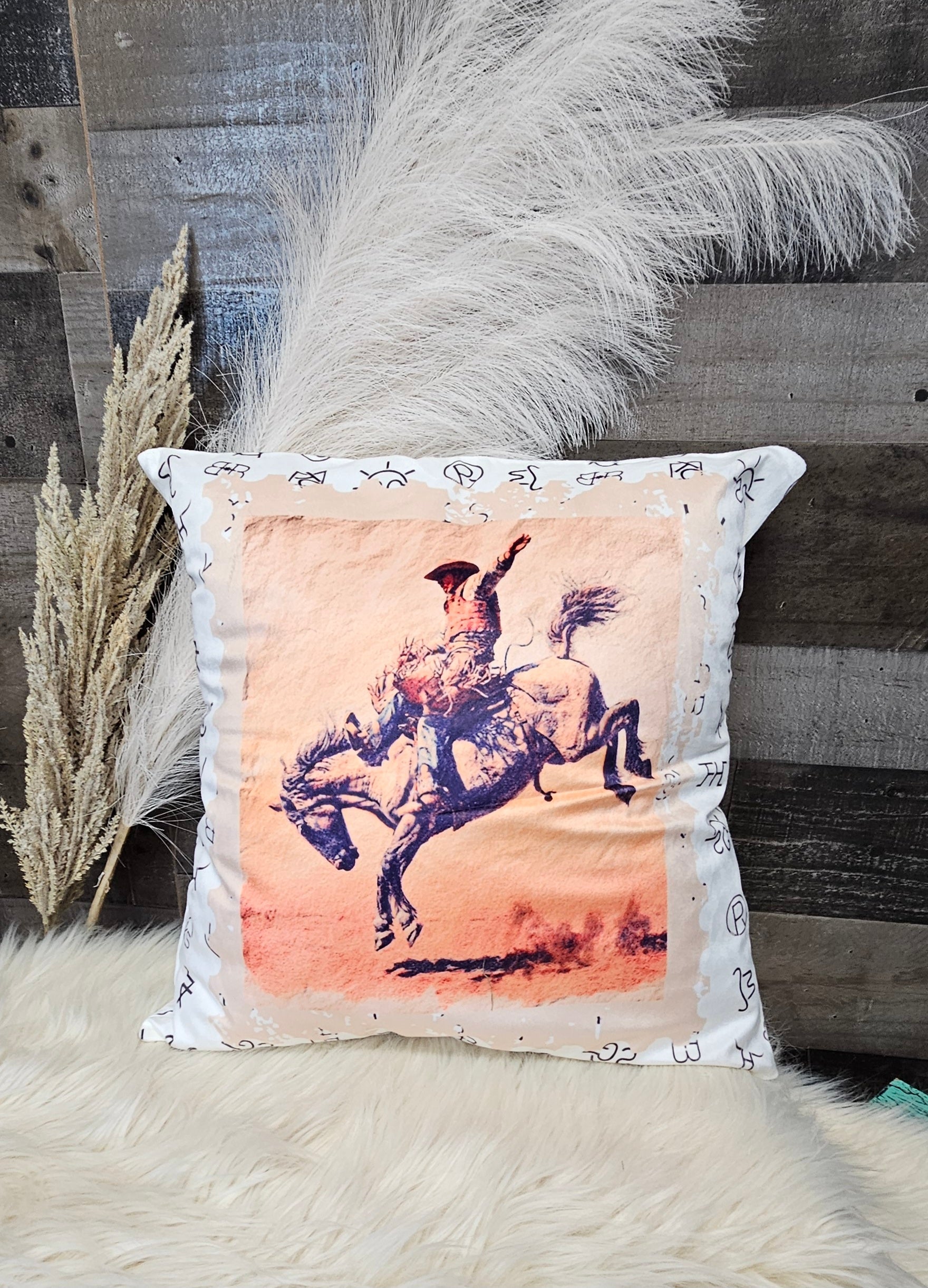 Baha Ranch Vintage Rodeo Stamp Throw Pillow Made in America Baha Ranch Western Wear