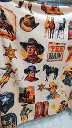 Baha Ranch Vintage Cowboy Collage Ultra-Soft Micro Fleece Blanket 60" x 80" Made in America Baha Ranch Western Wear