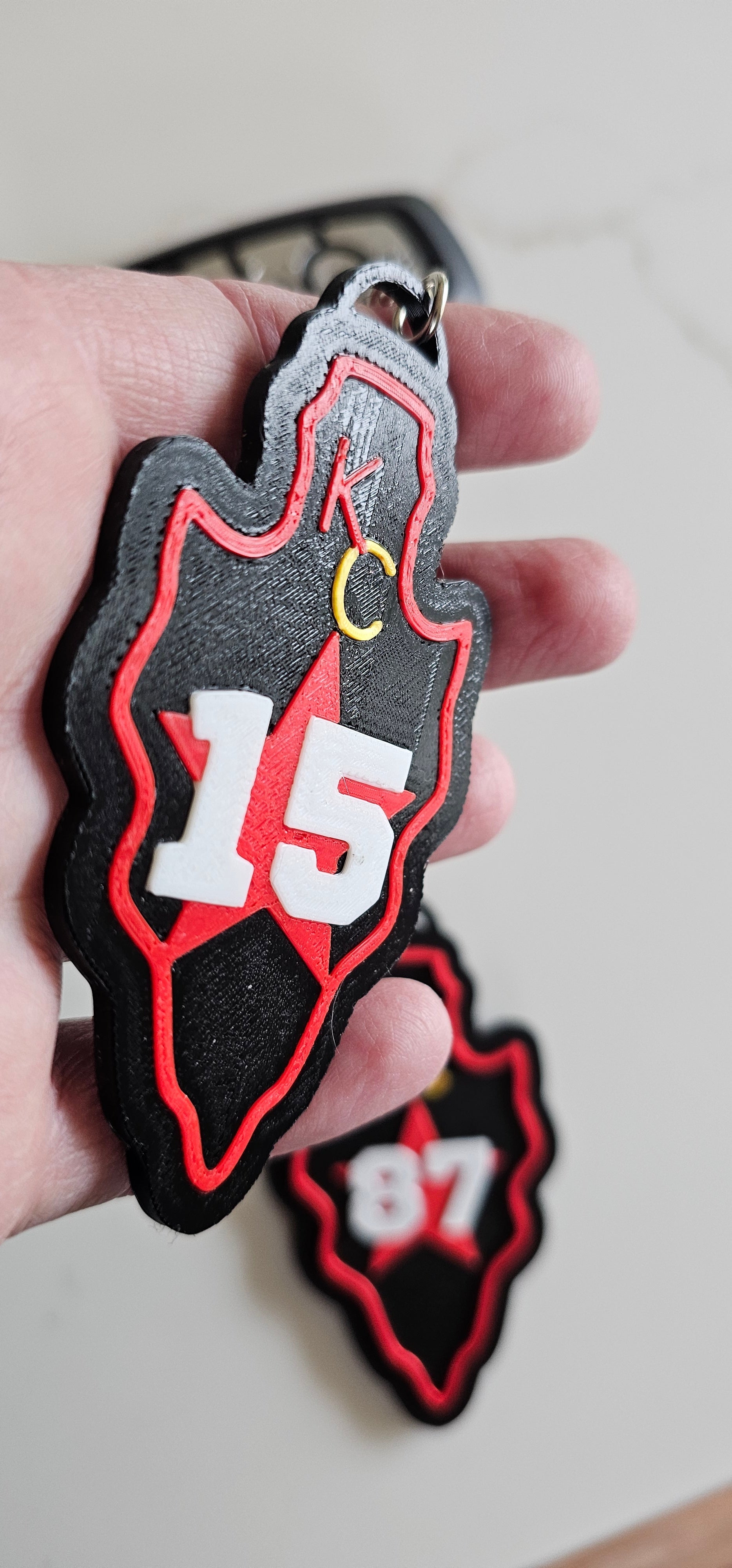 3D Print Chiefs Arrowhead Kc 15 Mahomes Kansas City 87 Kelce Football Keychain Made in America Baha Ranch Western Wear