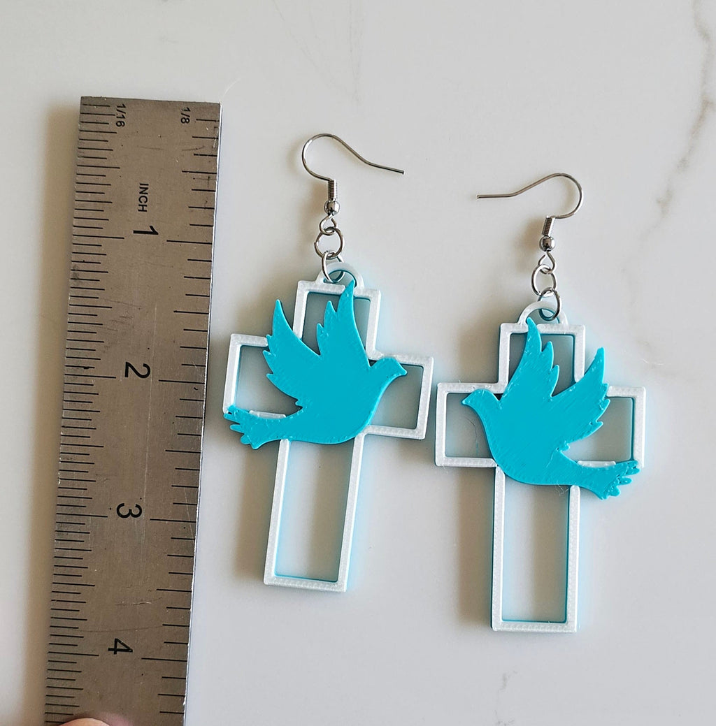 3D Print Christian Cross Faith Earrings Made in America Baha Ranch Western Wear