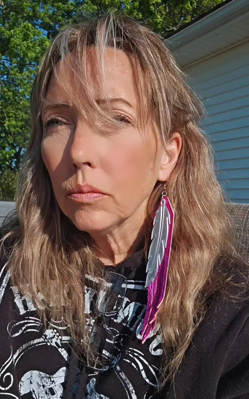 3D Printed Feather Leather Fringe Earrings Made in America Baha Ranch Western Wear