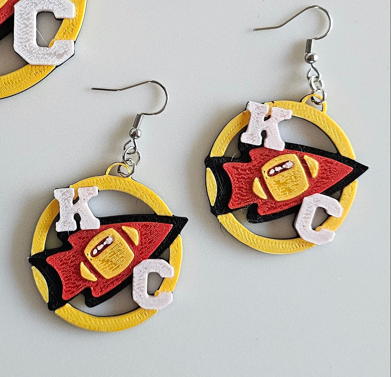 3D Print Chiefs Earrings Keychain Red Kingdom Kansas City KC Football Baha Ranch Western Wear