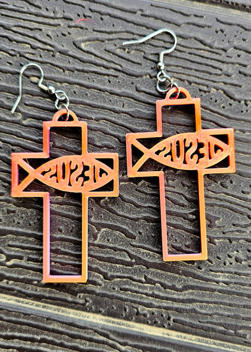 3D Print Christian Cross Faith Earrings Made in America Baha Ranch Western Wear