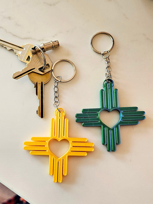 3D Print New Mexico Zia Heart Keychain Made in America Baha Ranch Western Wear