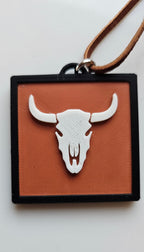 3D Print Picture Necklace on Deerskin Leather Western Bull Skull Desert Cactus Made in America Baha Ranch Western Wear