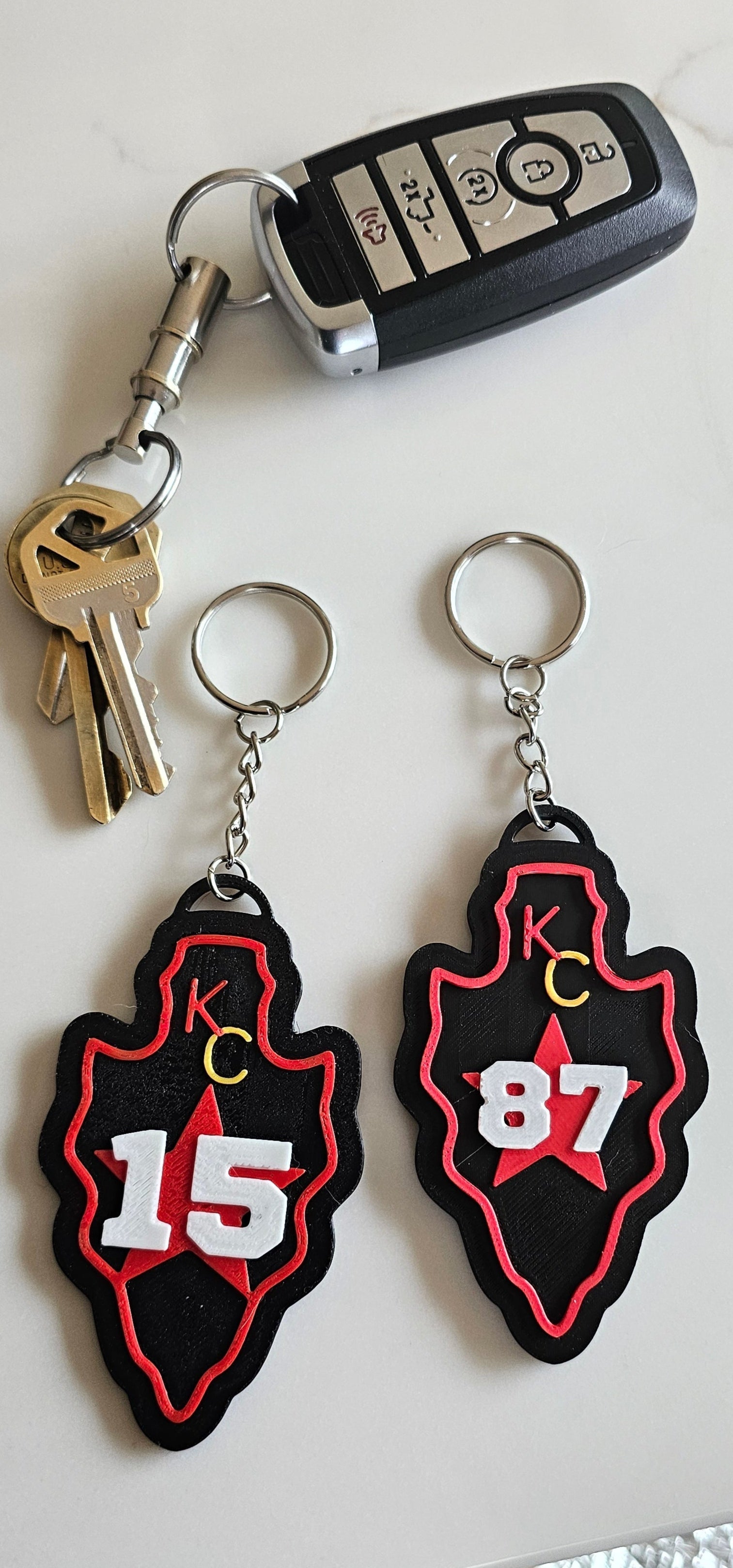 3D Print Chiefs Arrowhead Kc 15 Mahomes Kansas City 87 Kelce Football Keychain Made in America Baha Ranch Western Wear