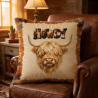 Baha Ranch Velvety Soft Howdy Highland Pillow Cover Made in America Baha Ranch Western Wear