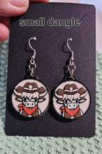 3d Western Cowgirl Cowboy Highland Cow Theme - Necklace, Purse Charm, Earrings, Keychain, Magnet Baha Ranch Western Wear