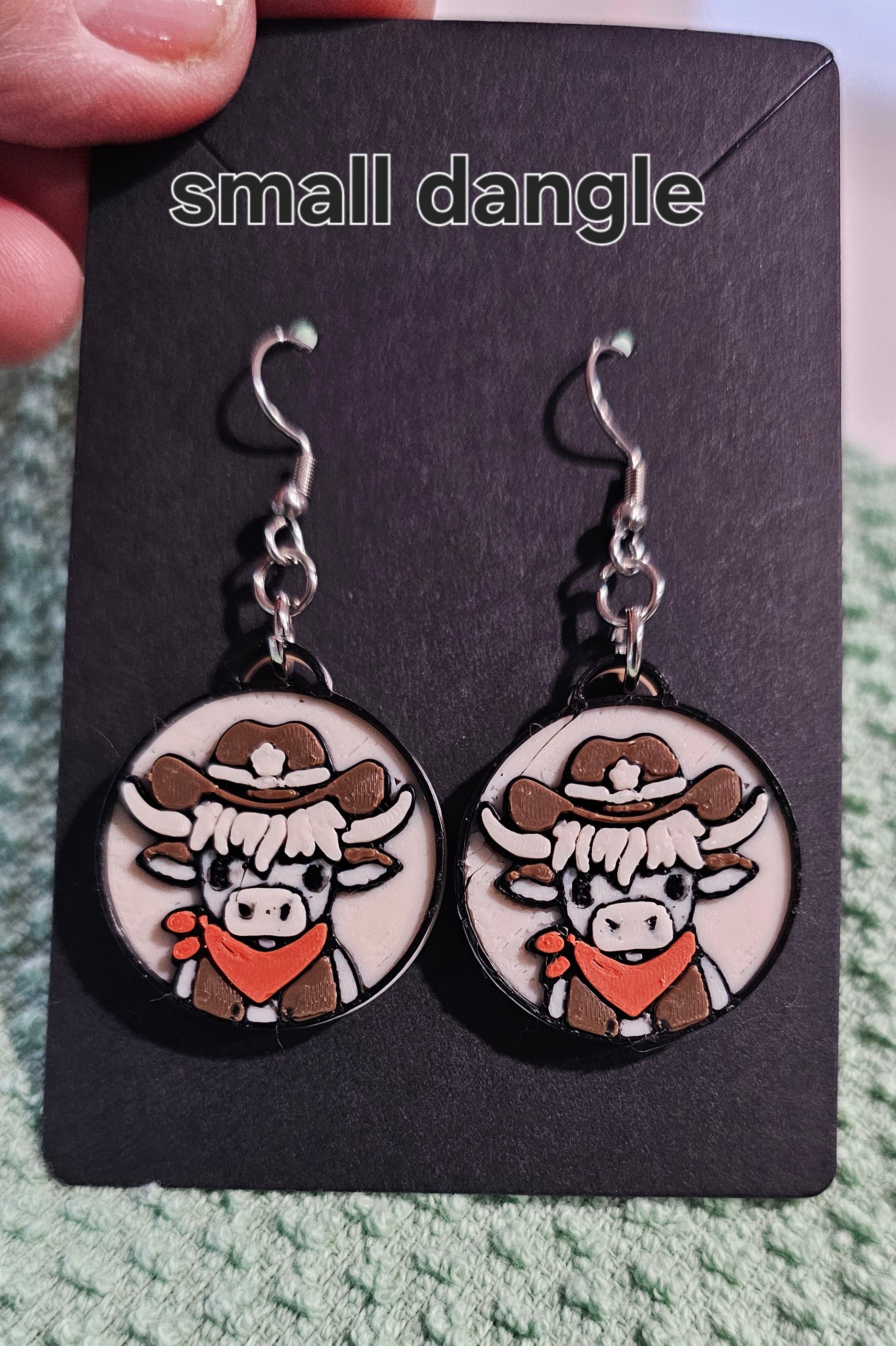 3d Western Cowgirl Cowboy Highland Cow Theme - Necklace, Purse Charm, Earrings, Keychain, Magnet Baha Ranch Western Wear
