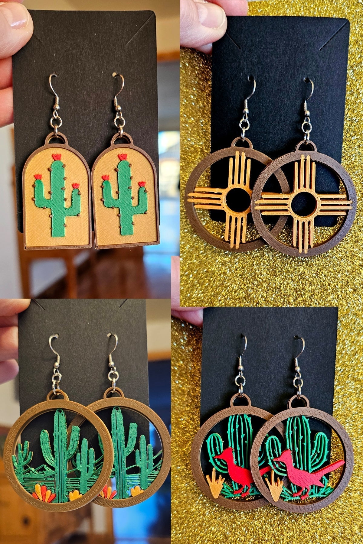 3D Print Zia New Mexico Cactus Earrings Made in America Baha Ranch Western Wear