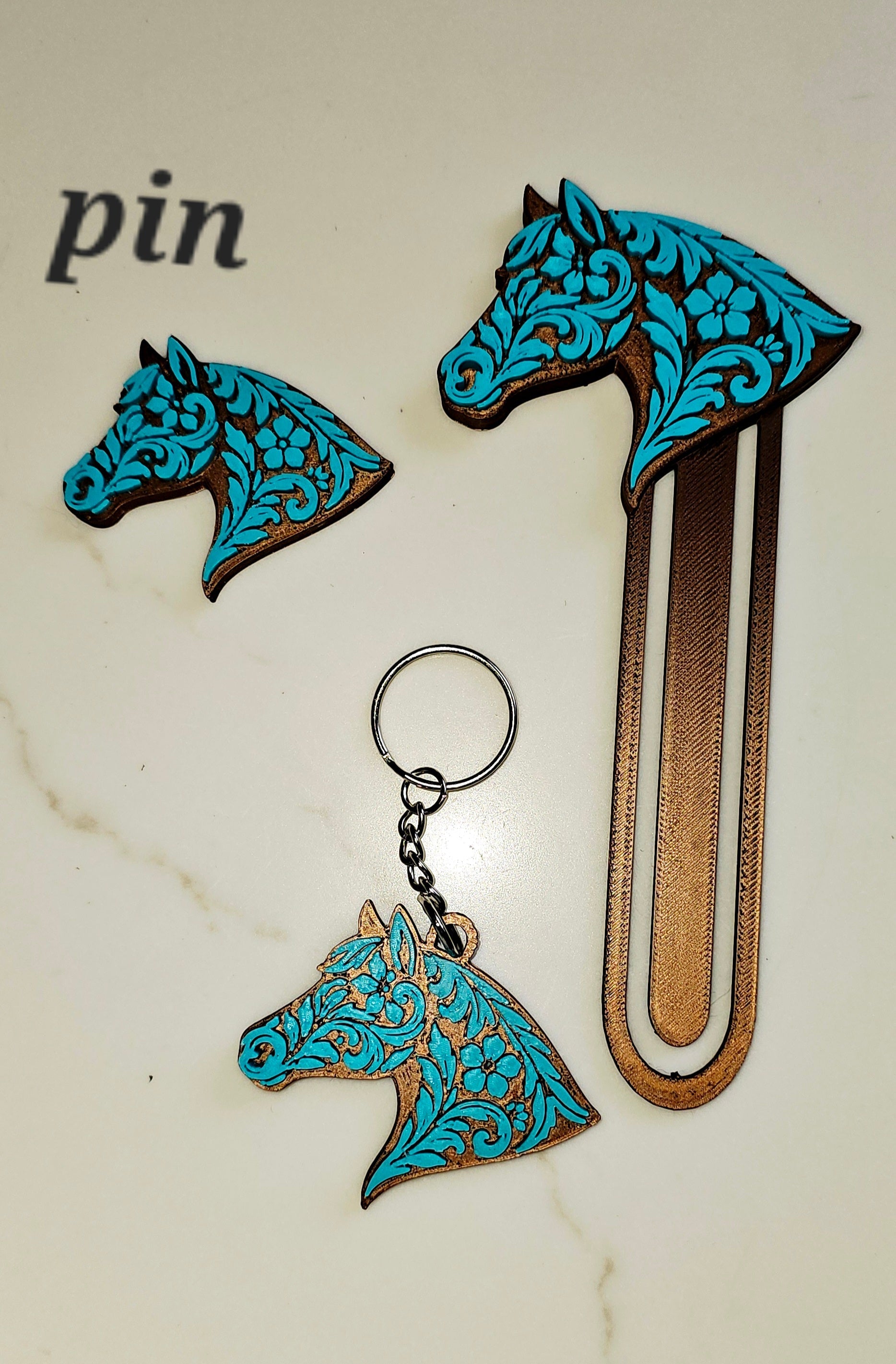 Baha Ranch Year of the Horse Tooled 3d Print Bookmark Keychain Hatpin Magnet Purse Charm Made in America Baha Ranch Western Wear