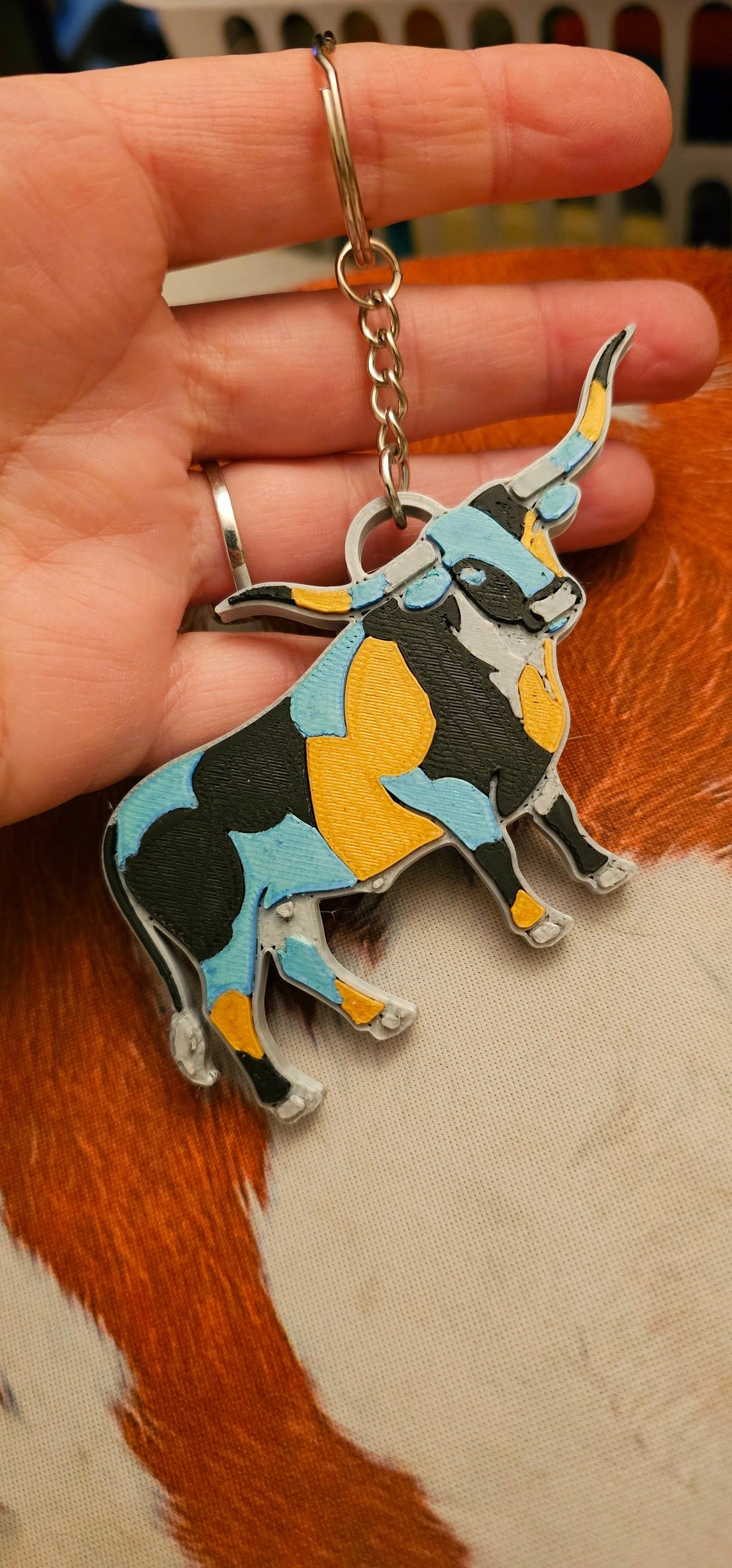 Baha Ranch 3D Print Turquoise Longhorn Made in America Keychain Magnet Purse Charm Baha Ranch Western Wear