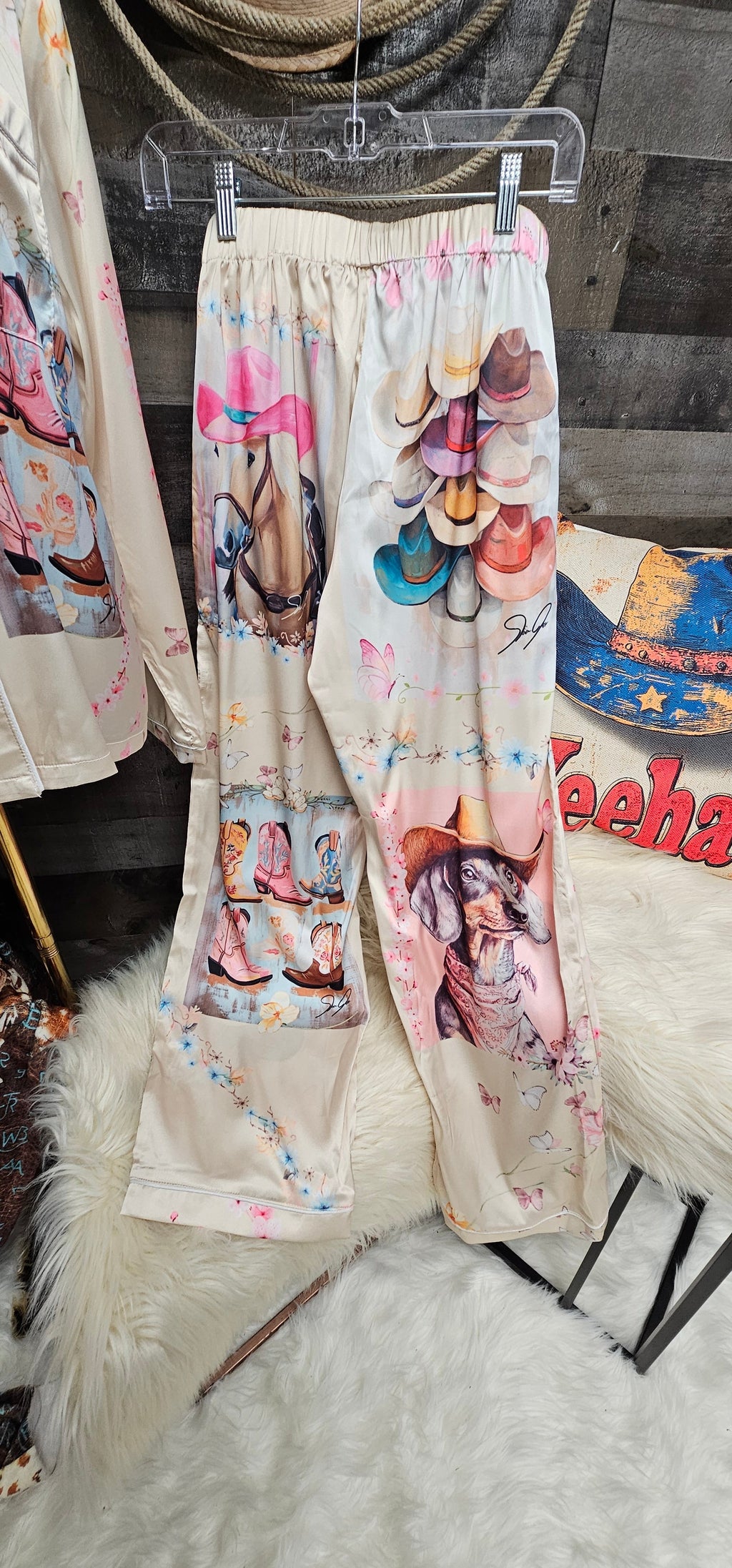Baha Ranch Danilo Painted Cowgirl Satin Long Pajamas Baha Ranch Western Wear
