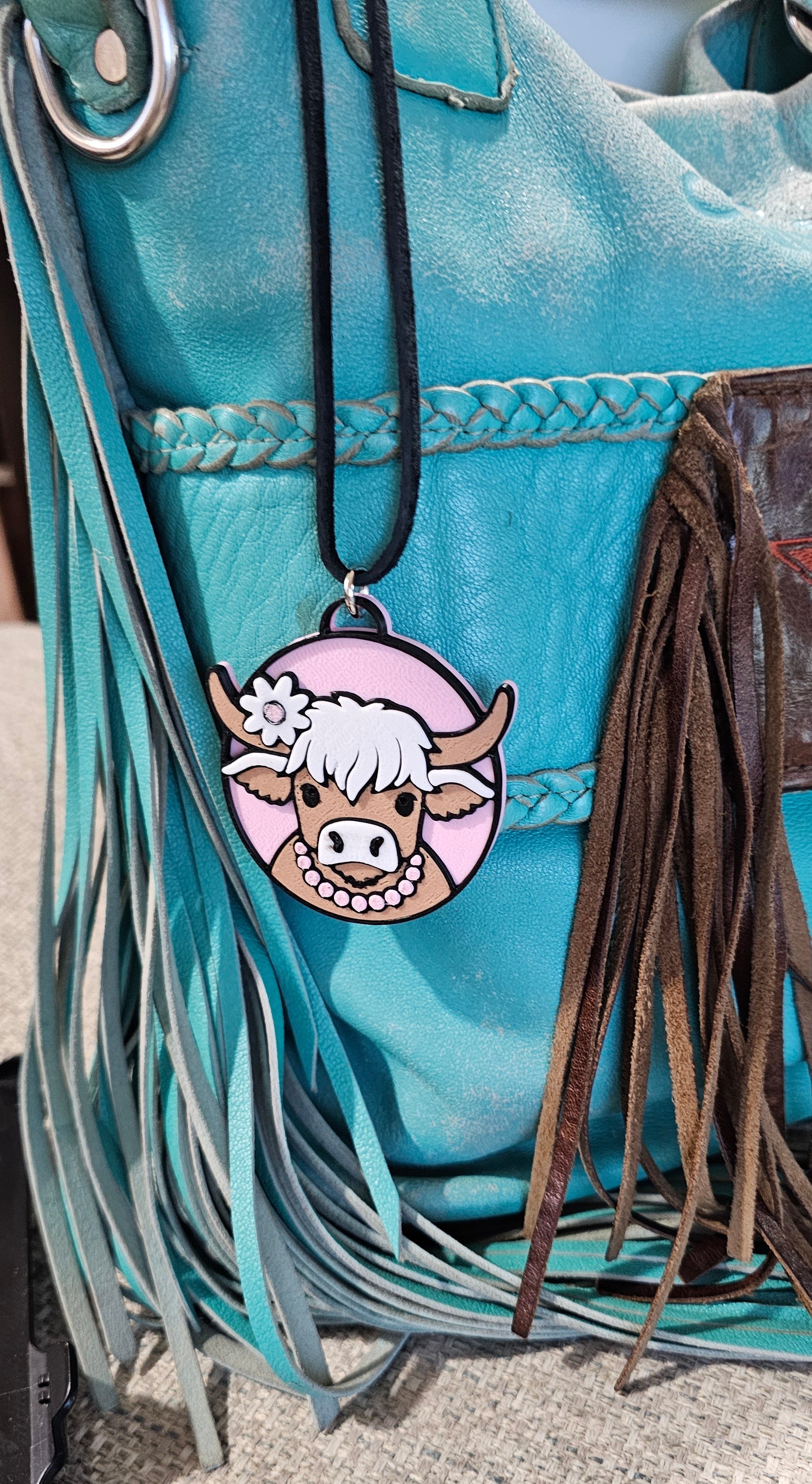 3d Western Cowgirl Cowboy Highland Cow Theme - Necklace, Purse Charm, Earrings, Keychain, Magnet Baha Ranch Western Wear