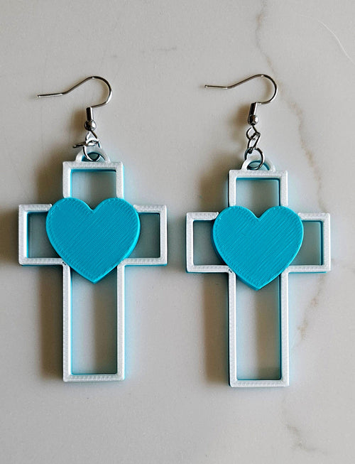3D Print Christian Cross Faith Earrings Made in America Baha Ranch Western Wear