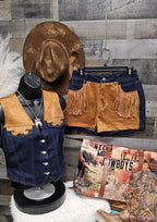 Giddy Up Cowgirl Fringe Vest Shorts Set Outfit Baha Ranch Western Wear