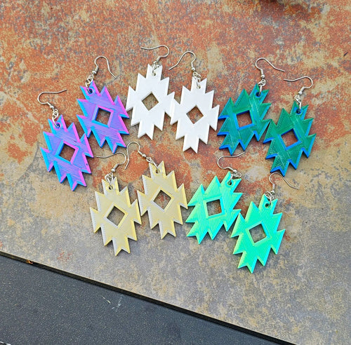 3D Print Southwestern Aztec Boho Earrings Choice of Colors Made in America Baha Ranch Western Wear