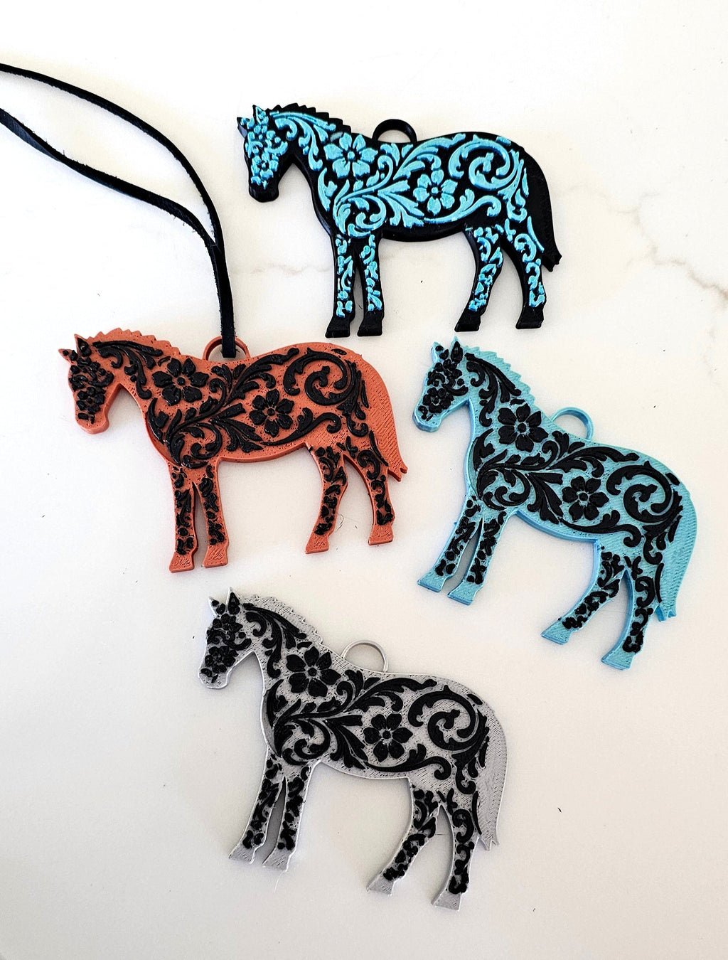Baha Ranch 3D Print Floral Tooled Horse Charm or Keychain Made in America Baha Ranch Western Wear