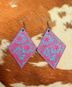 3D Print Western Tooled Floral Earrings Made in America Choice of Colors Baha Ranch Western Wear